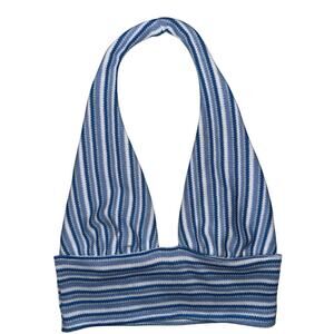 Divided H&M Striped Knit Halter Y2k Aesthetic Crop Beach Style Top Blue white sm